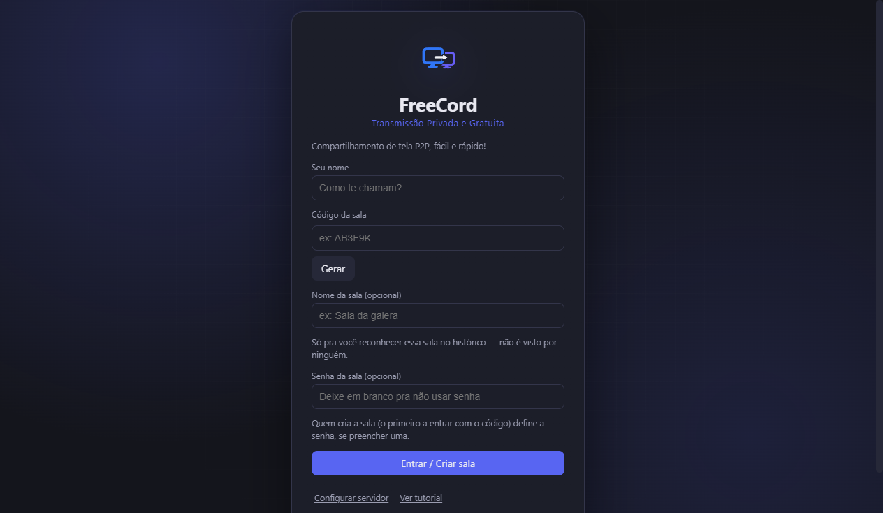 Tela inicial do FreeCord